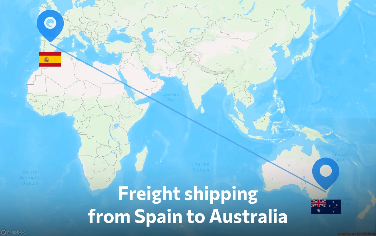 Shipping route from Spain to Australia
