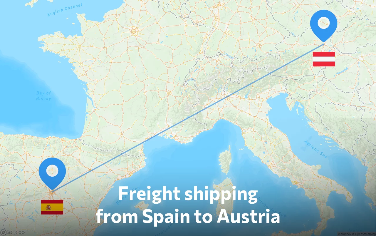 Shipping route from Spain to Austria