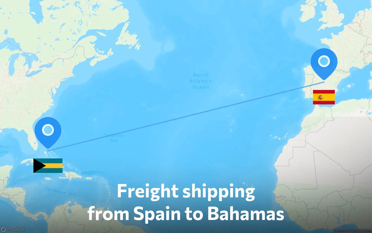 Shipping route from Spain to Bahamas