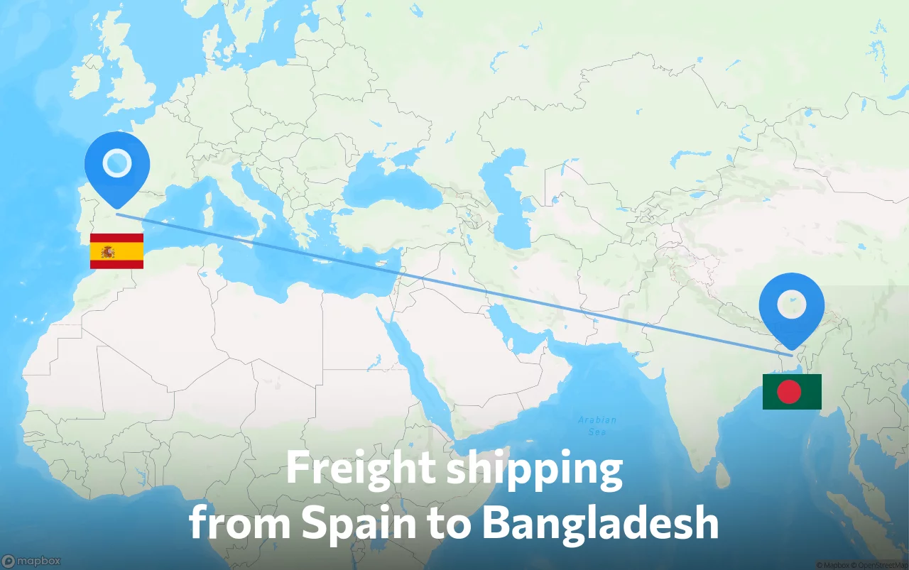 Shipping route from Spain to Bangladesh