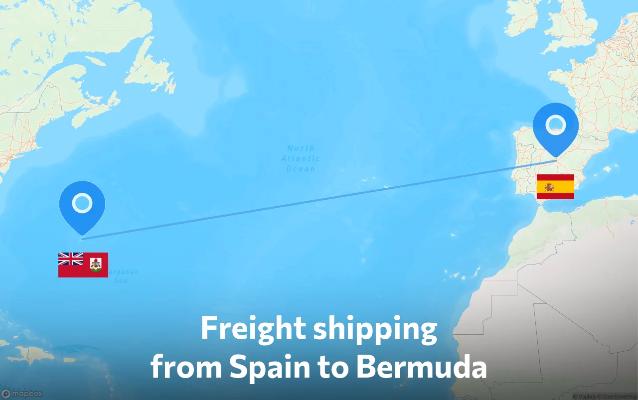 Shipping route from Spain to Bermuda