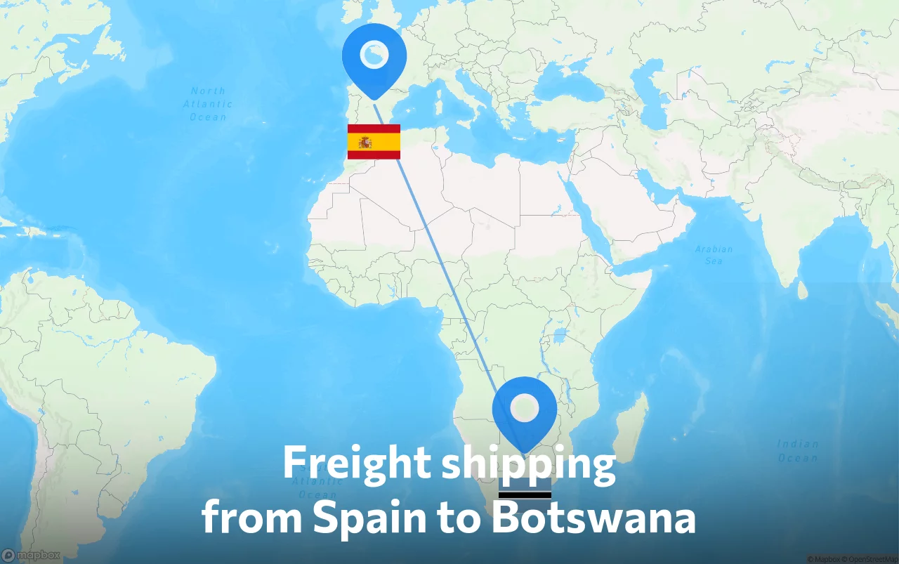 Shipping route from Spain to Botswana