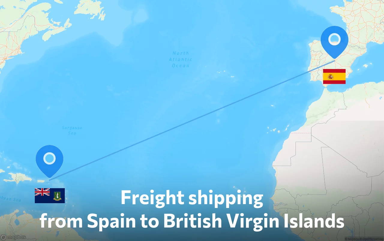 Shipping route from Spain to British Virgin Islands