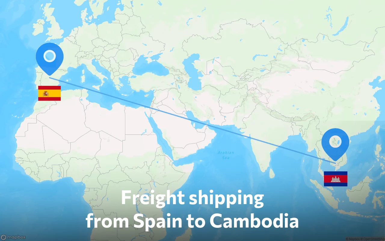 Shipping route from Spain to Cambodia