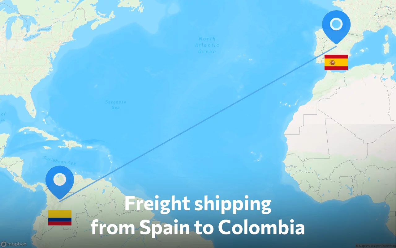 Shipping route from Spain to Colombia