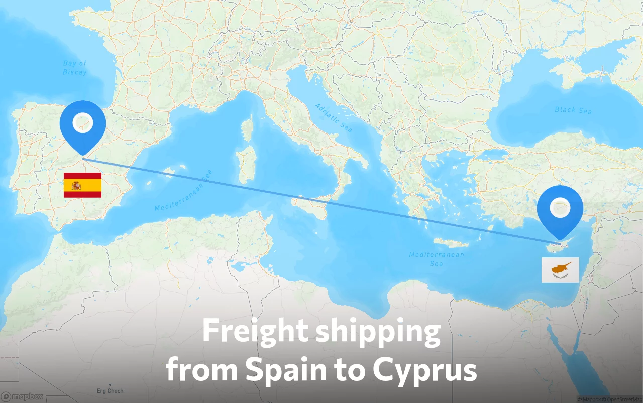 Shipping route from Spain to Cyprus