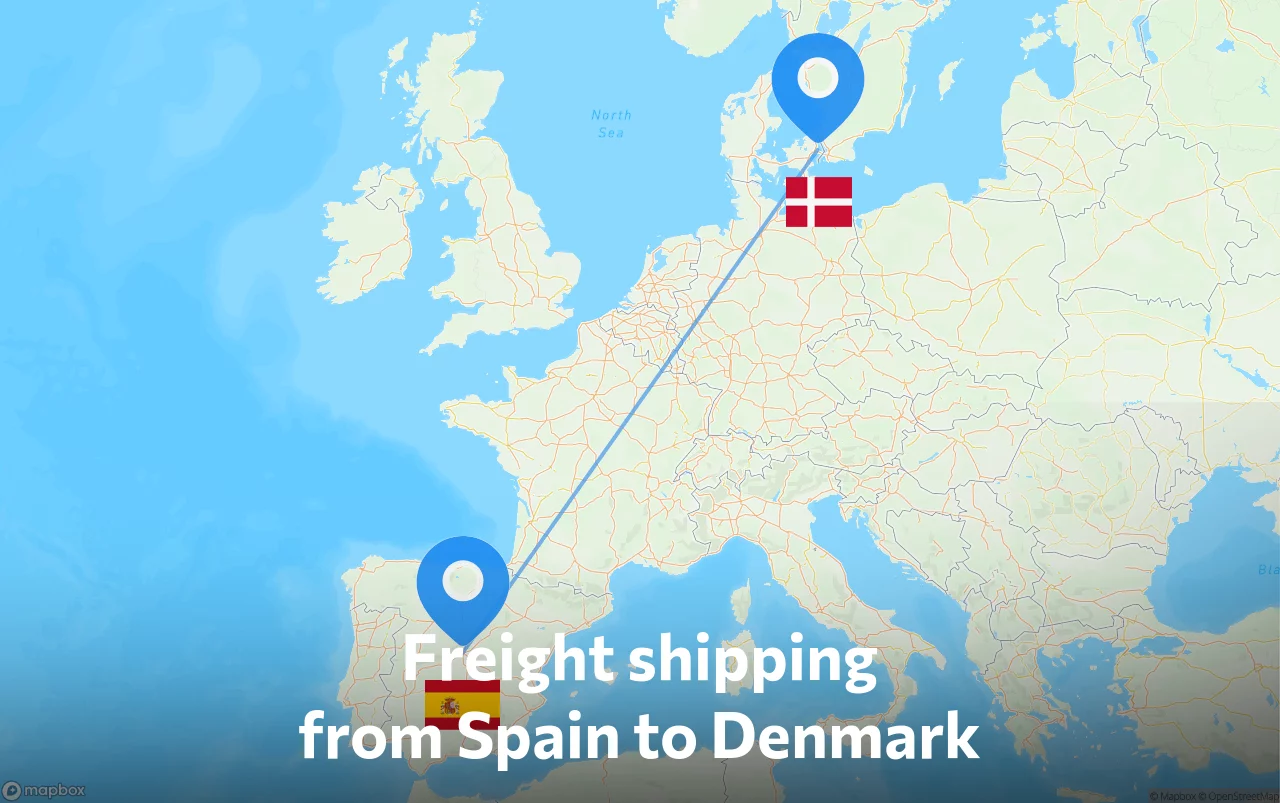 Shipping route from Spain to Denmark
