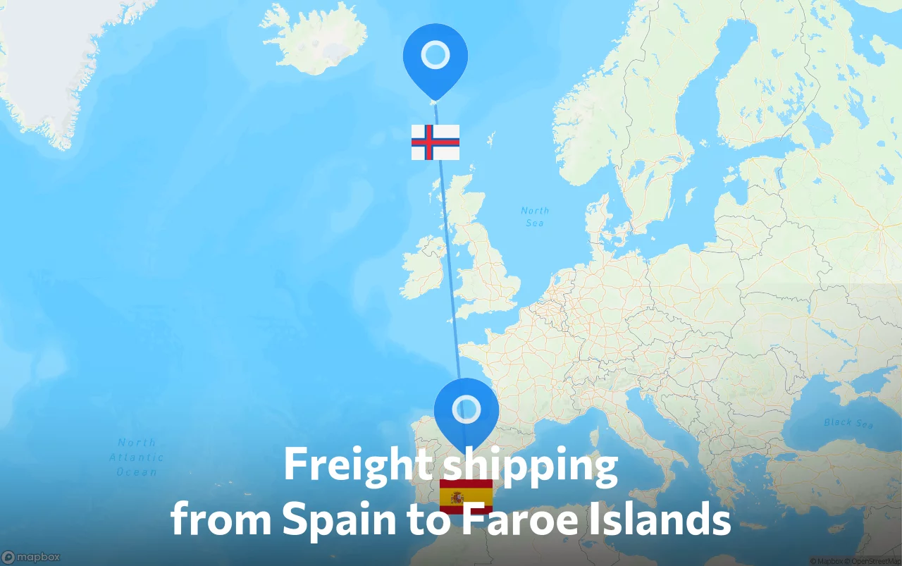 Shipping route from Spain to Faroe Islands