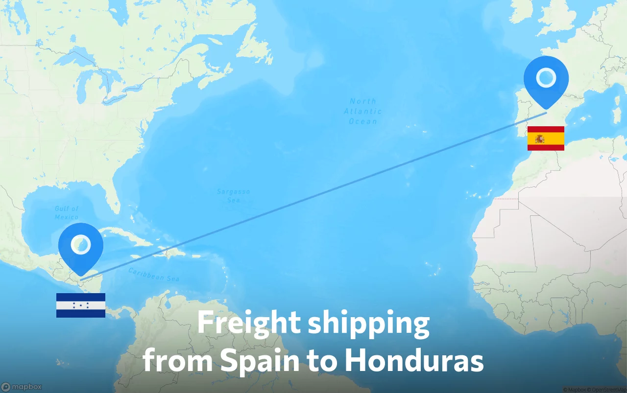 Shipping route from Spain to Honduras