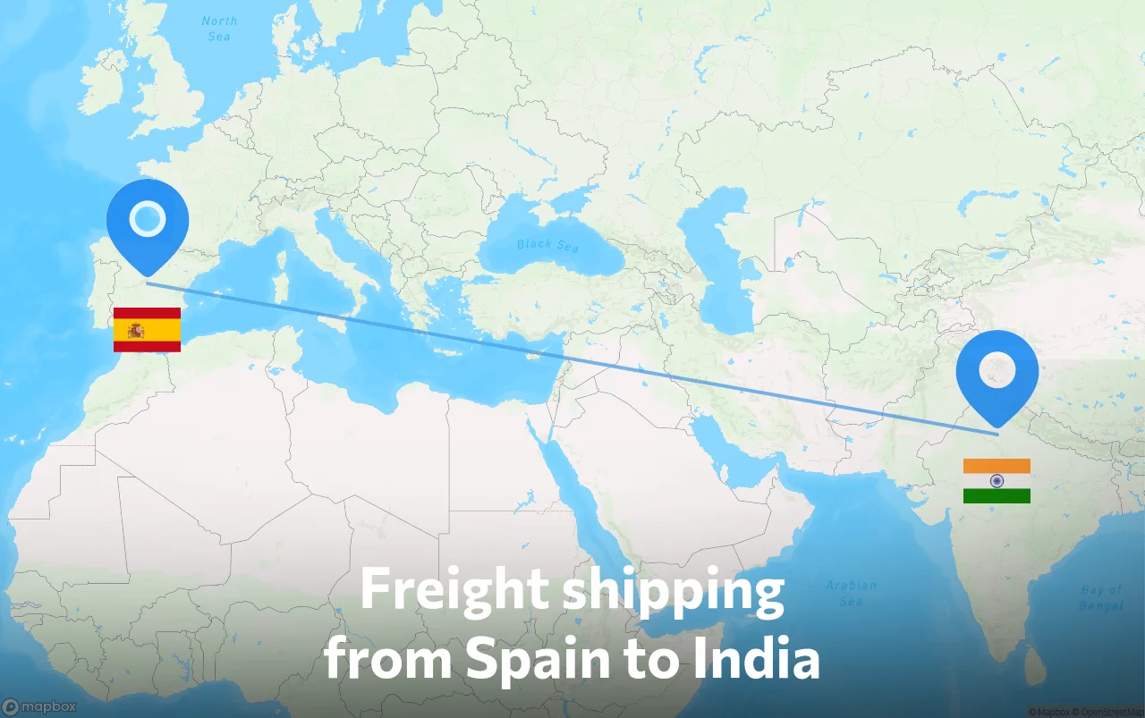 Shipping route from Spain to India