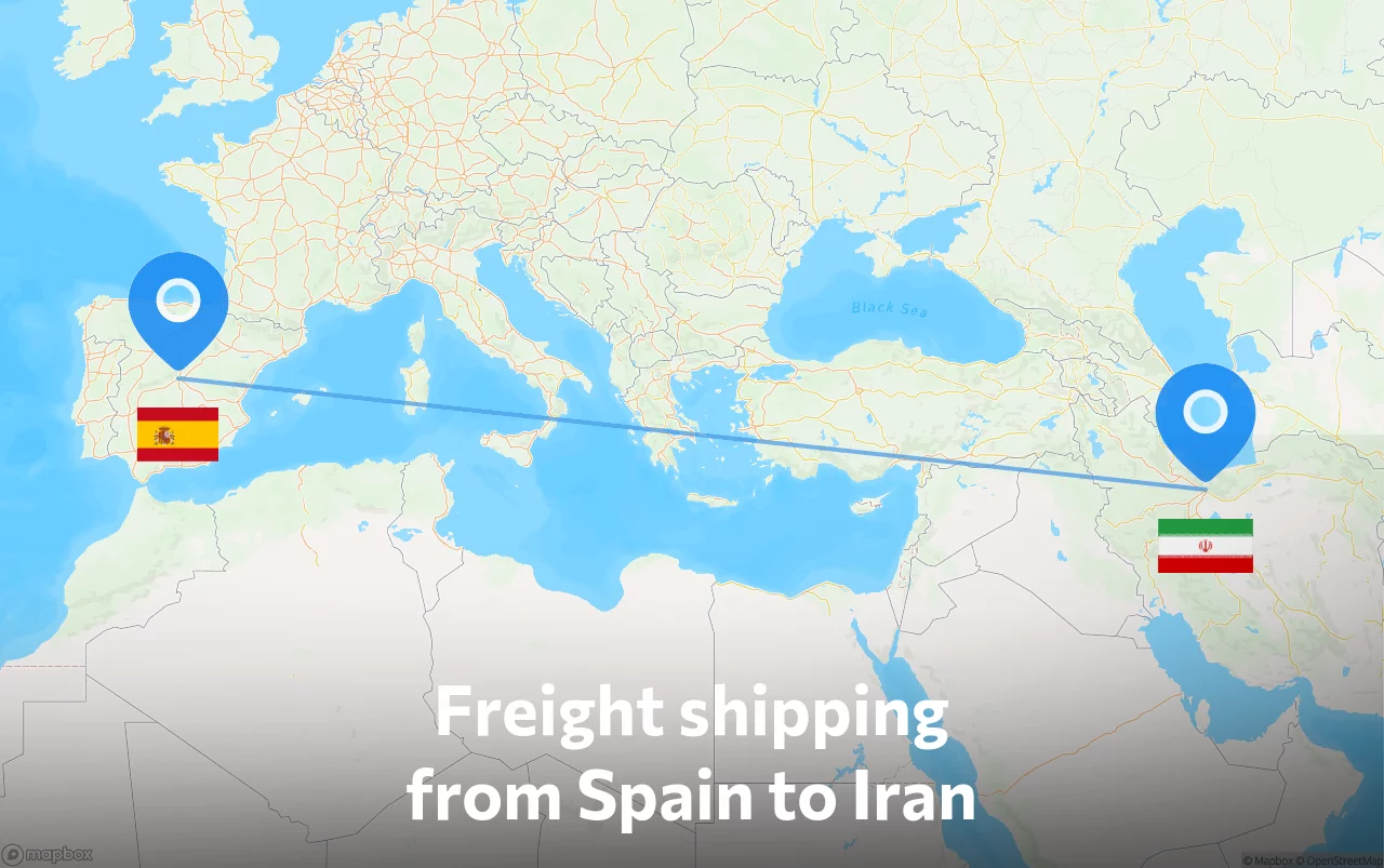 Shipping route from Spain to Iran