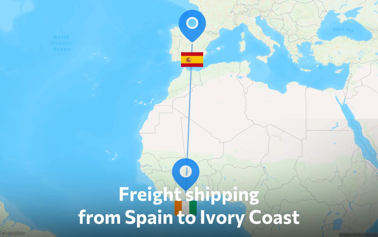 Shipping route from Spain to Ivory Coast
