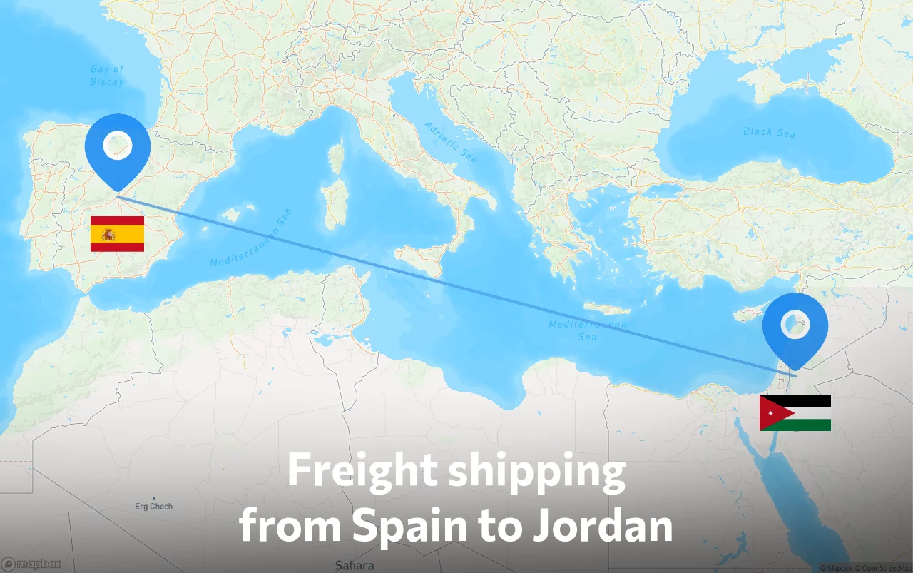 Shipping route from Spain to Jordan