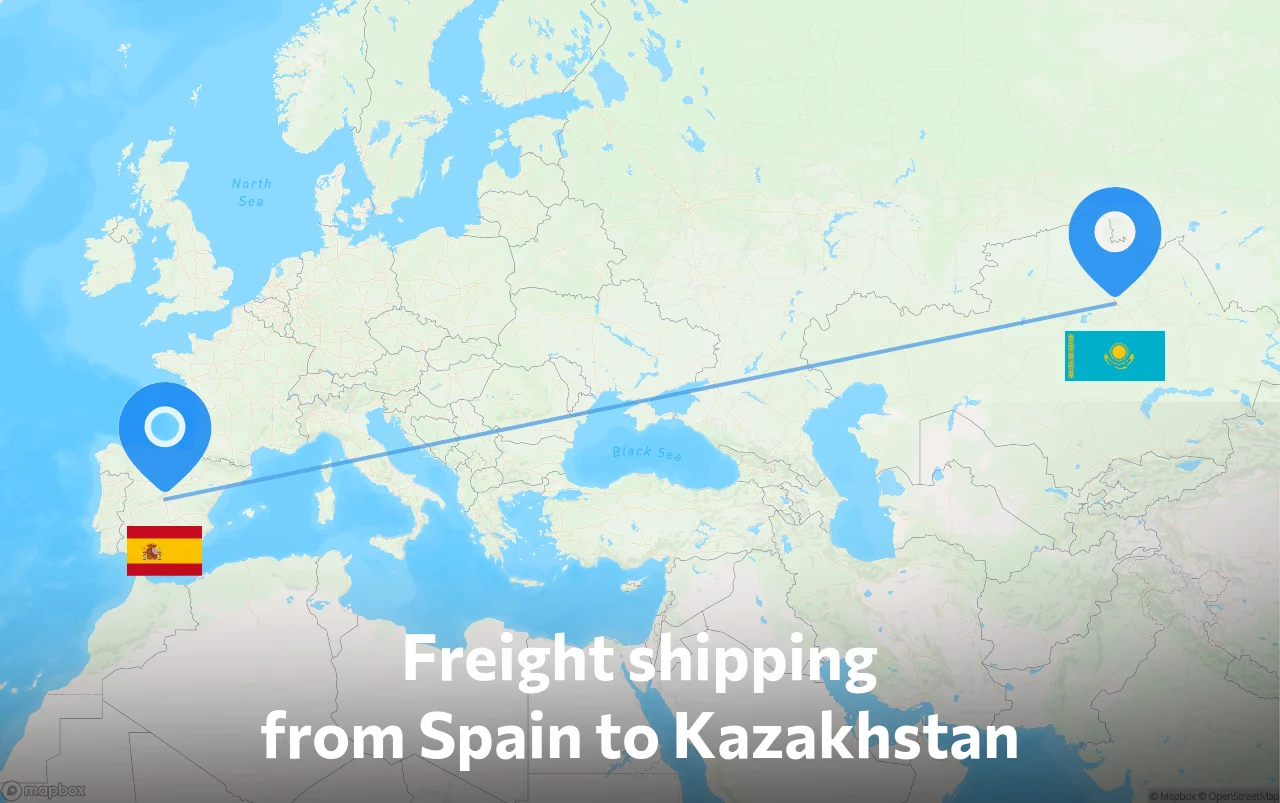 Shipping route from Spain to Kazakhstan