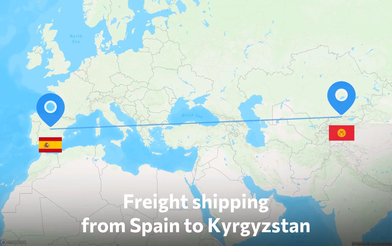 Shipping route from Spain to Kyrgyzstan