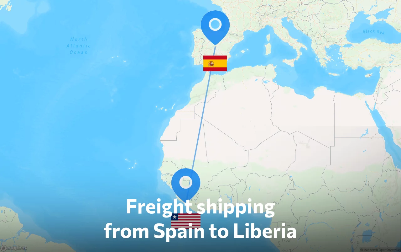 Shipping route from Spain to Liberia