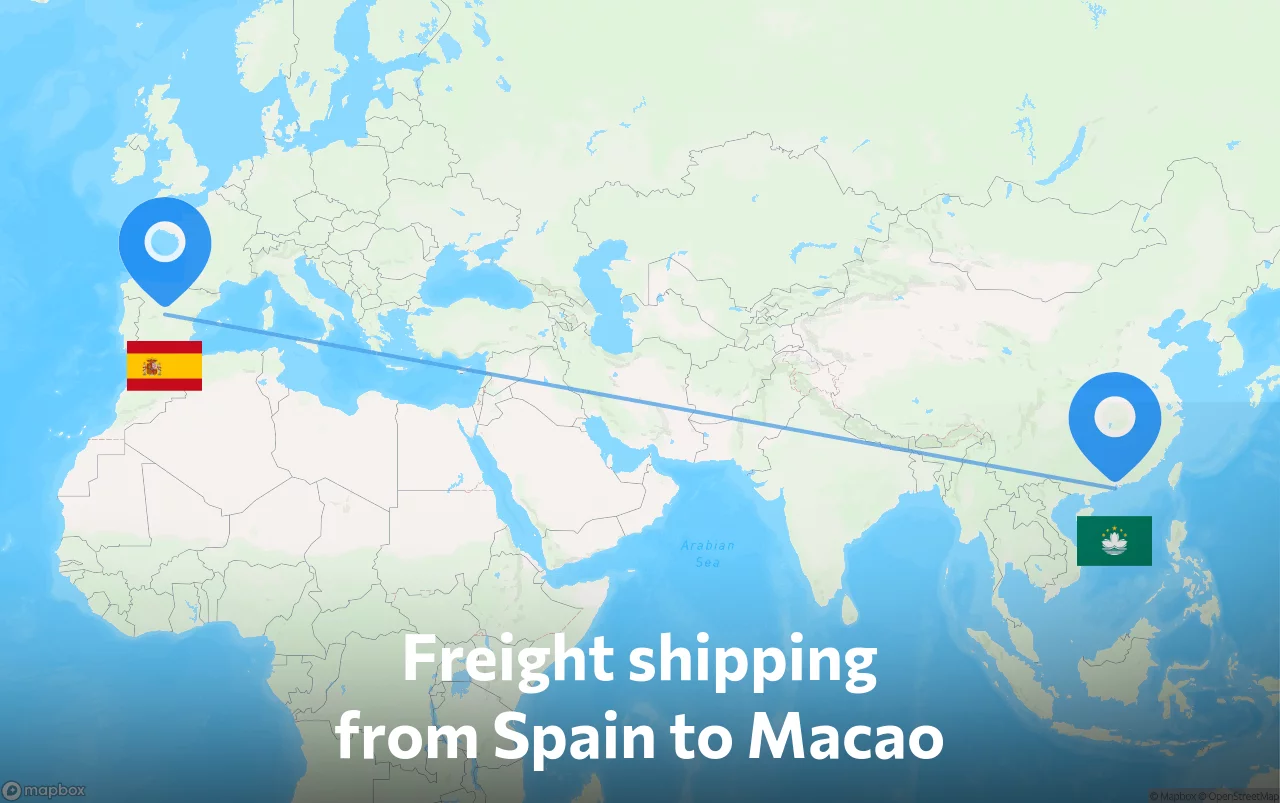 Shipping route from Spain to Macao