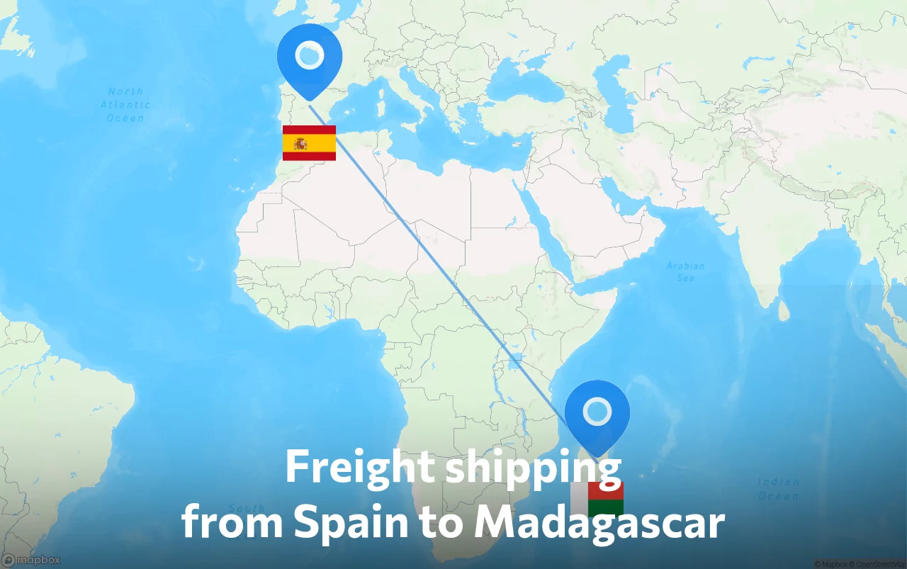 Shipping route from Spain to Madagascar