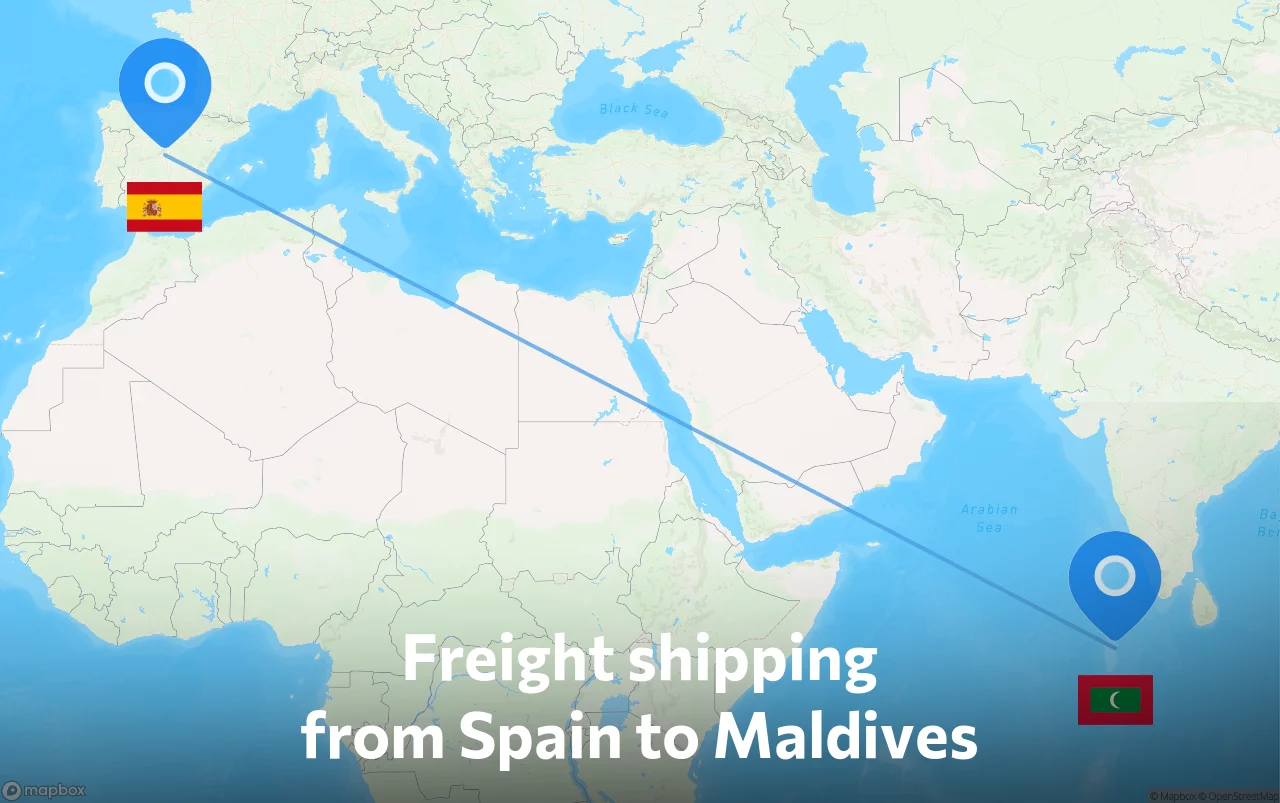Shipping route from Spain to Maldives