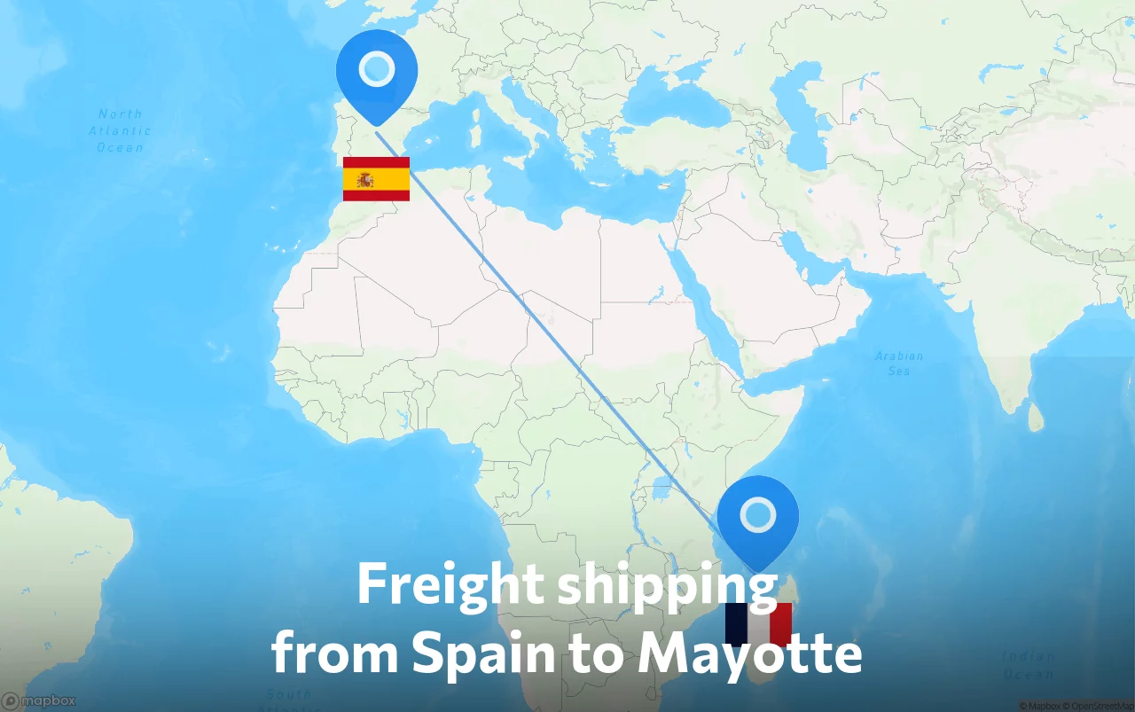 Shipping route from Spain to Mayotte