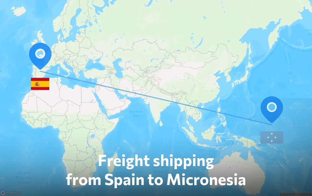 Shipping route from Spain to Micronesia
