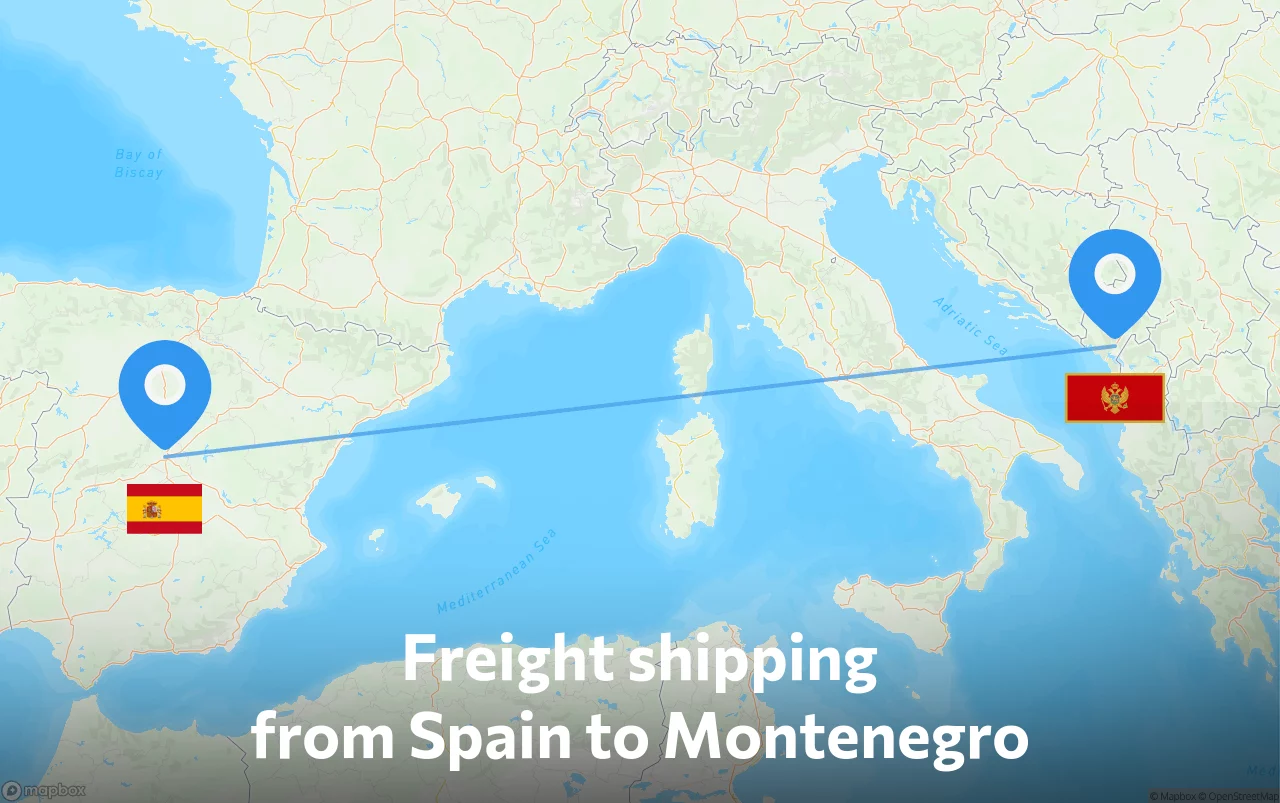 Shipping route from Spain to Montenegro