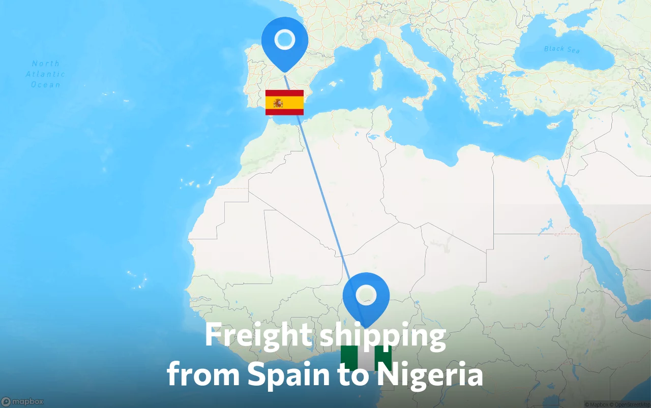 Shipping route from Spain to Nigeria