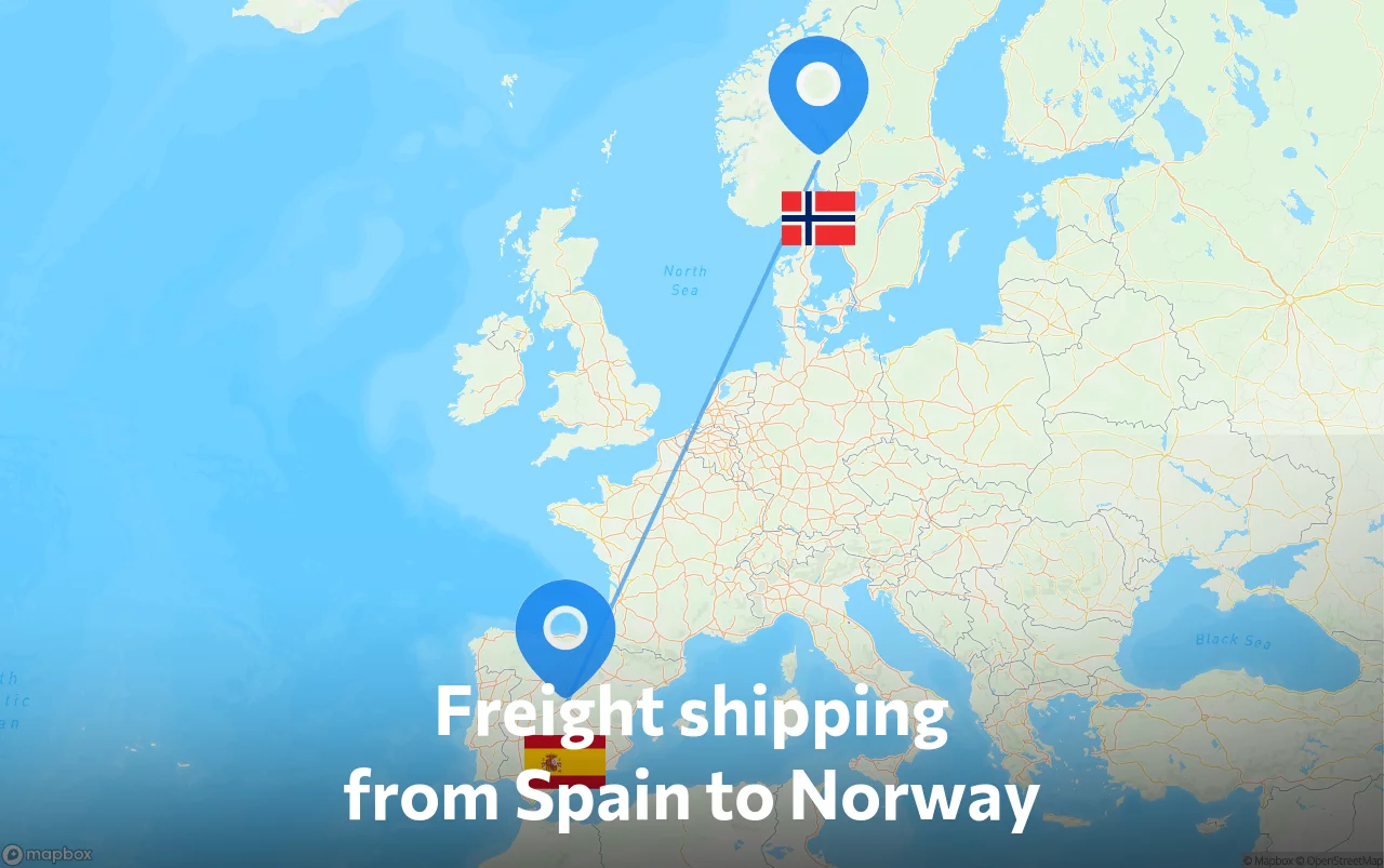 Shipping route from Spain to Norway