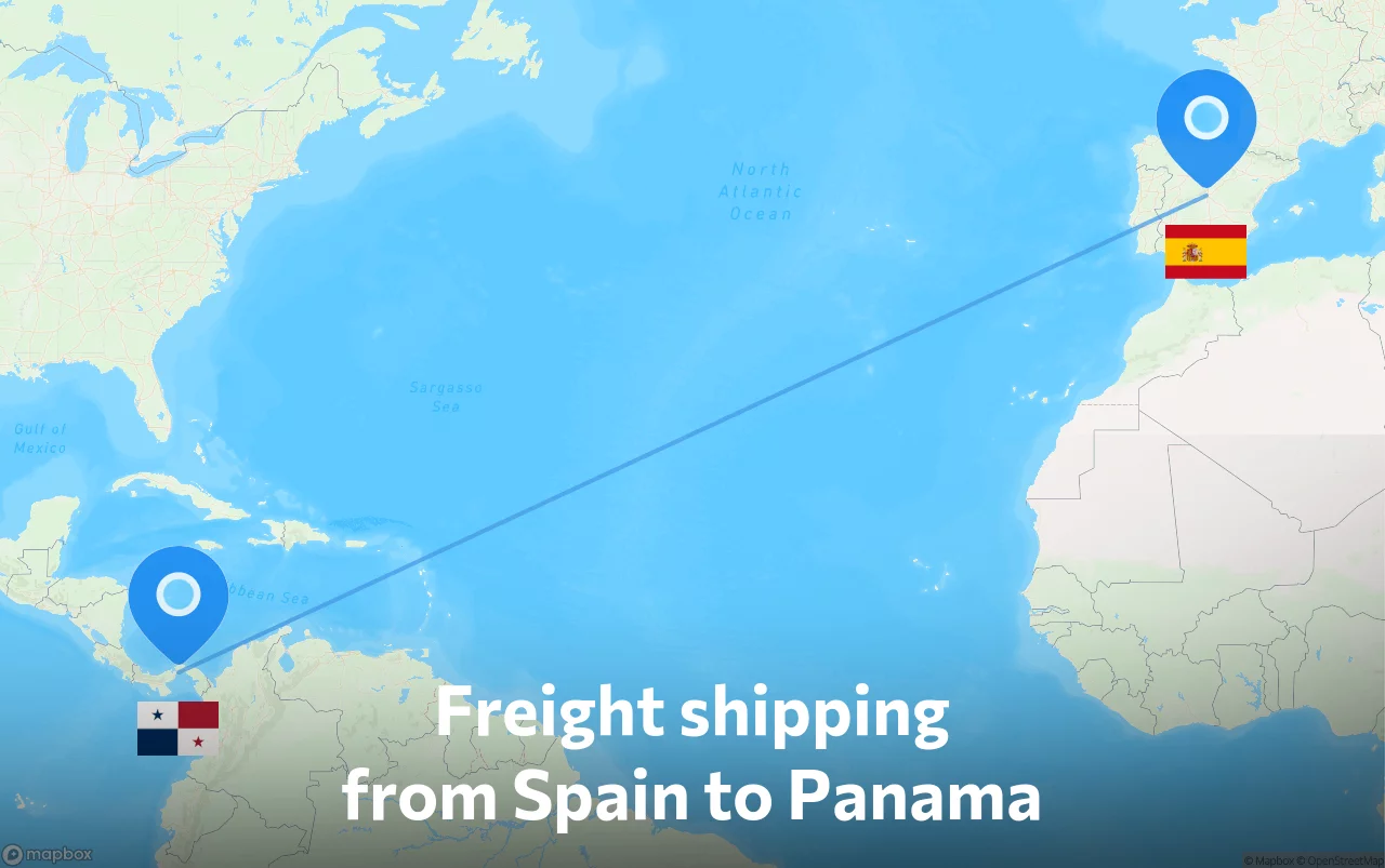 Shipping route from Spain to Panama