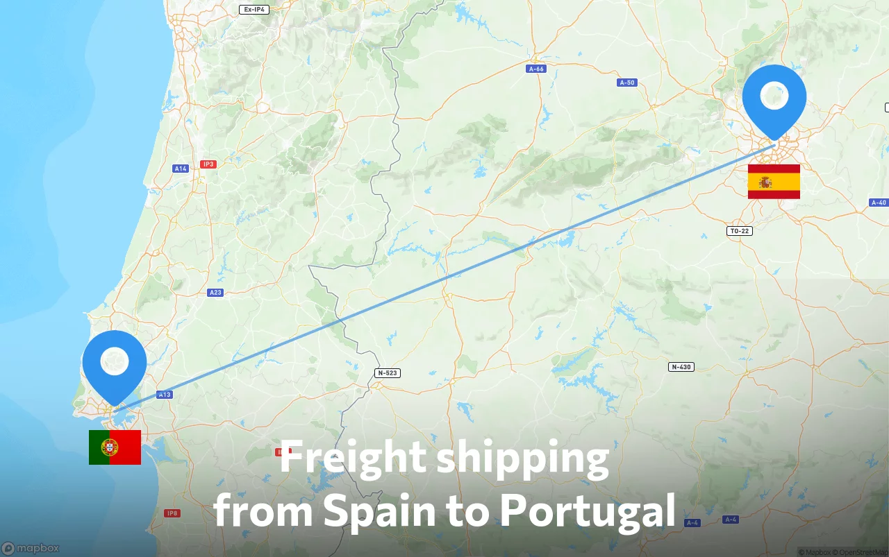 Shipping route from Spain to Portugal