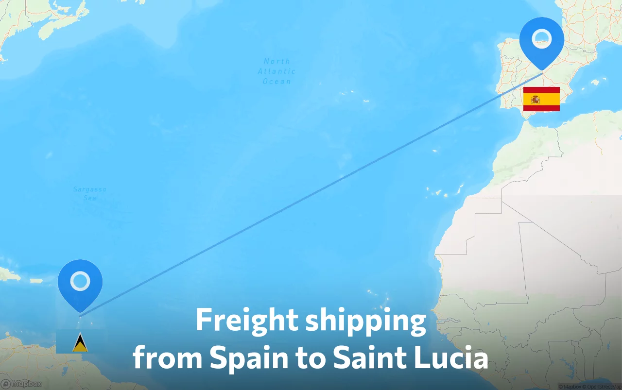 Shipping route from Spain to Saint Lucia