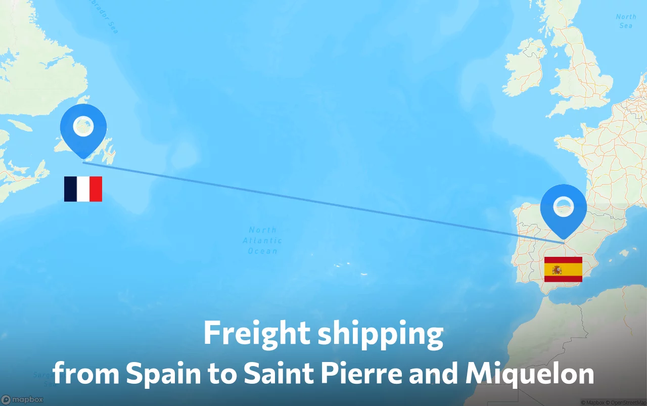 Shipping route from Spain to Saint Pierre and Miquelon