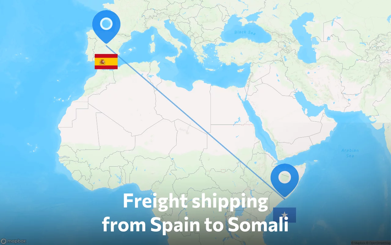 Shipping route from Spain to Somali