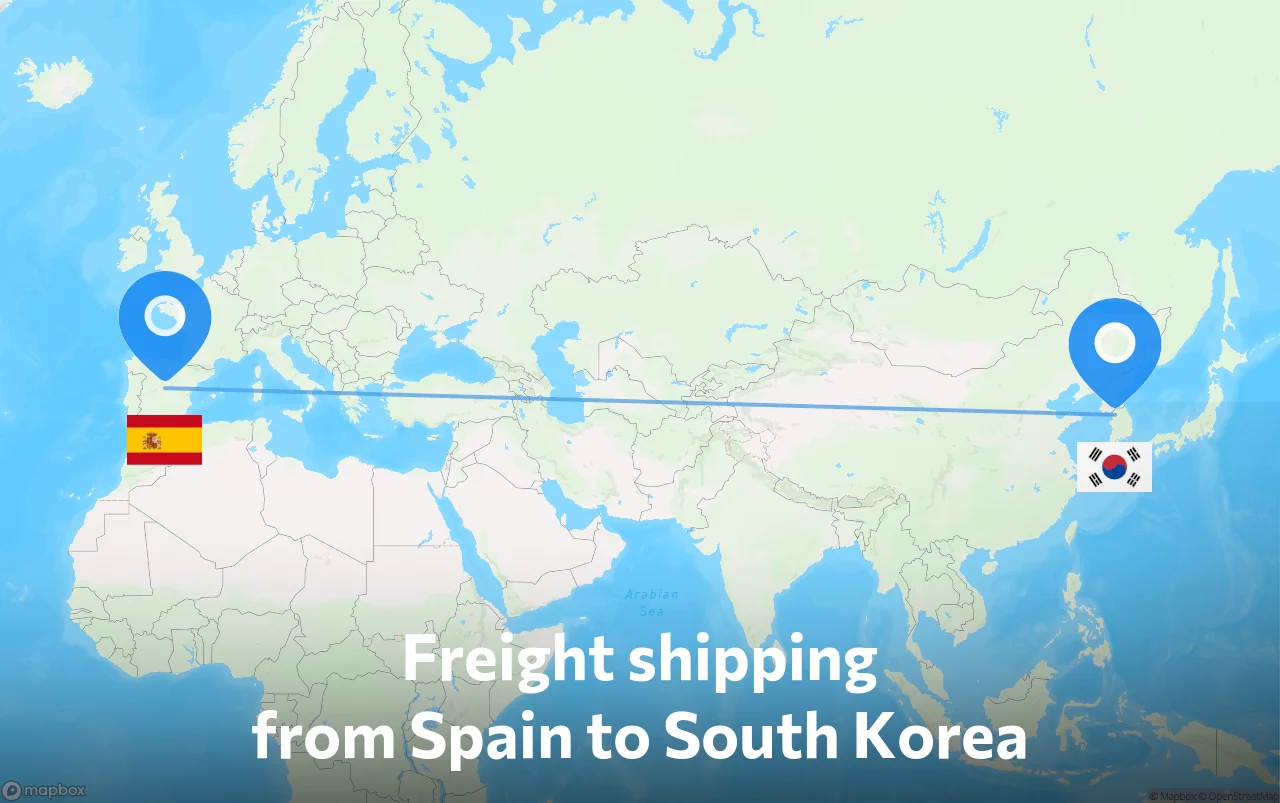 Shipping route from Spain to South Korea