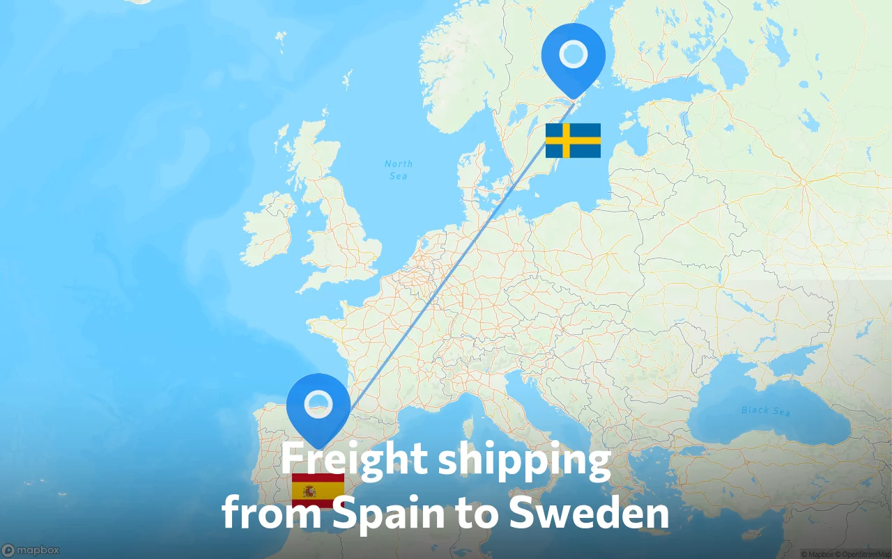 Shipping route from Spain to Sweden