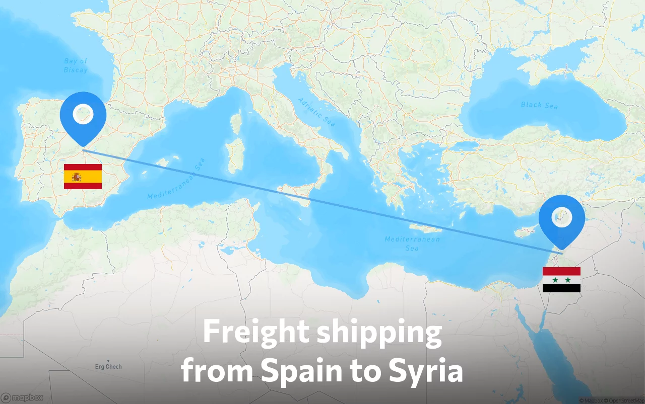 Shipping route from Spain to Syria