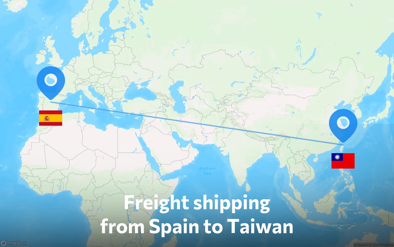 Shipping route from Spain to Taiwan