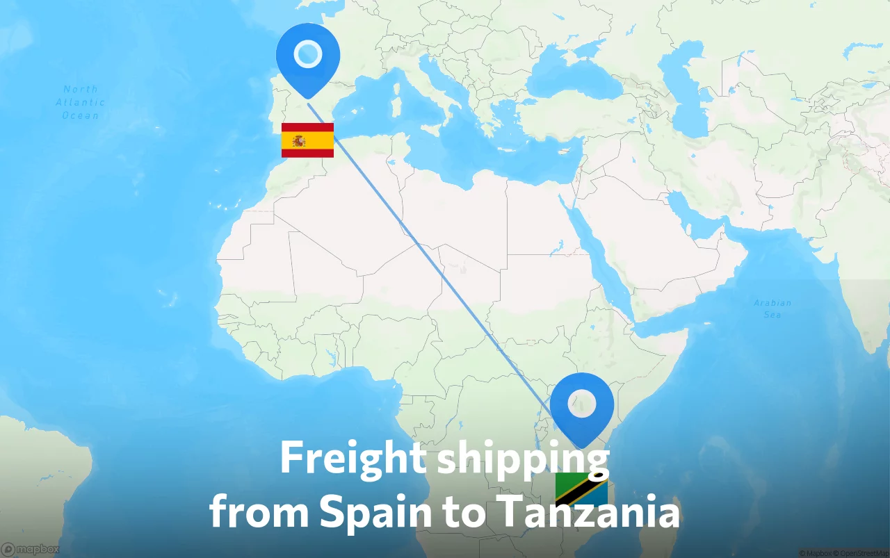 Shipping route from Spain to Tanzania