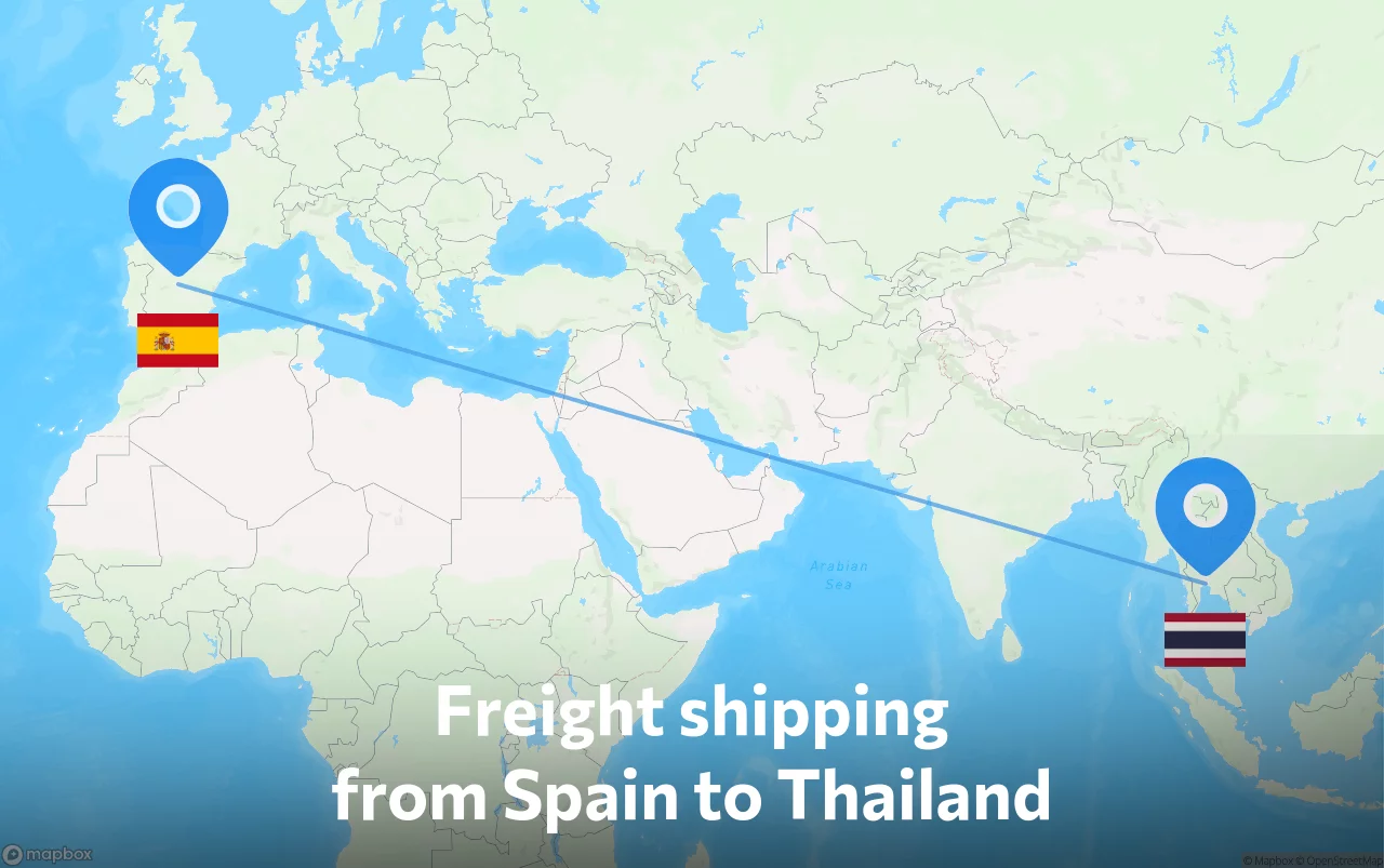 Shipping route from Spain to Thailand