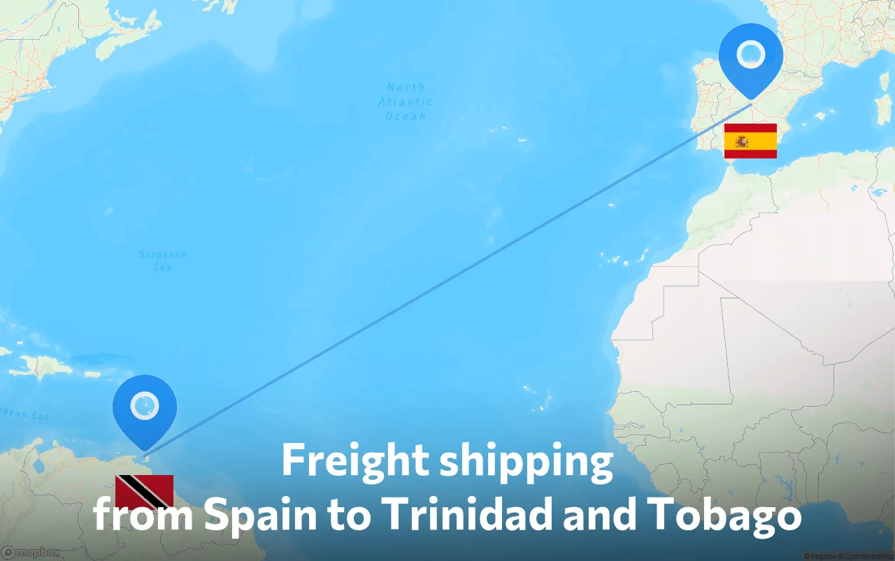 Shipping route from Spain to Trinidad and Tobago