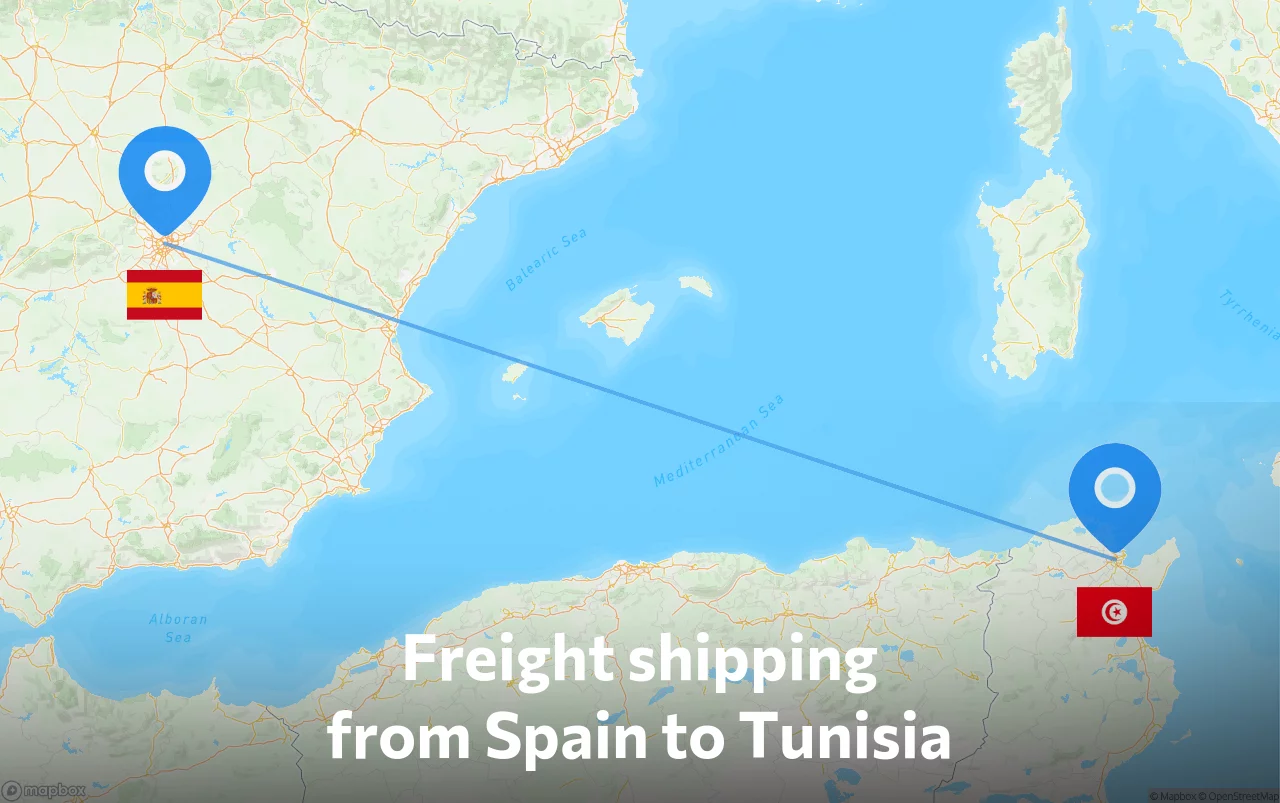 Shipping route from Spain to Tunisia