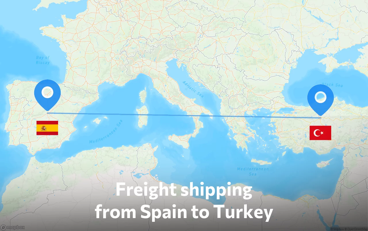 Shipping route from Spain to Turkey
