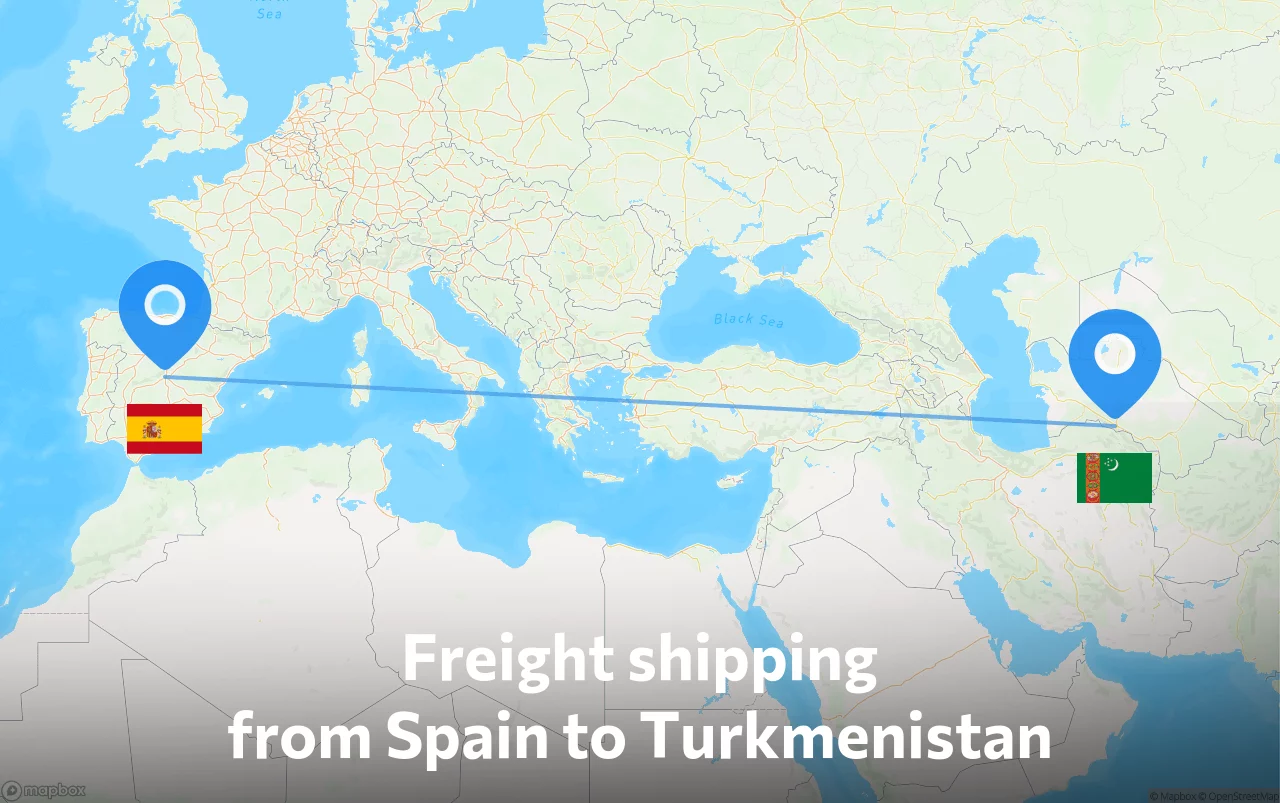 Shipping route from Spain to Turkmenistan