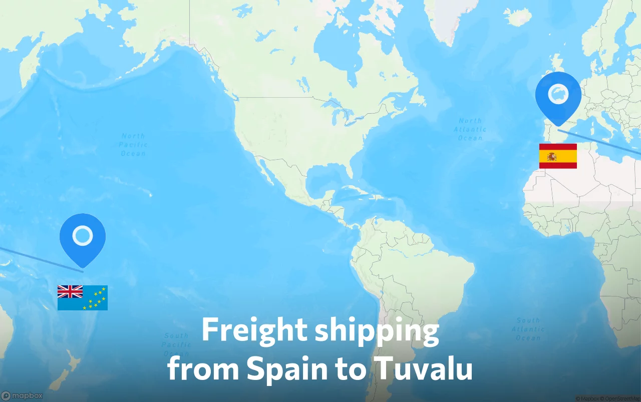 Shipping route from Spain to Tuvalu