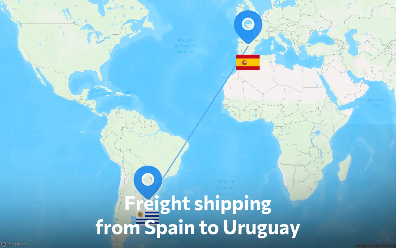 Shipping route from Spain to Uruguay