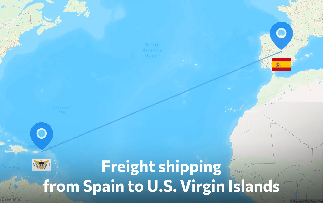 Shipping route from Spain to U.S. Virgin Islands