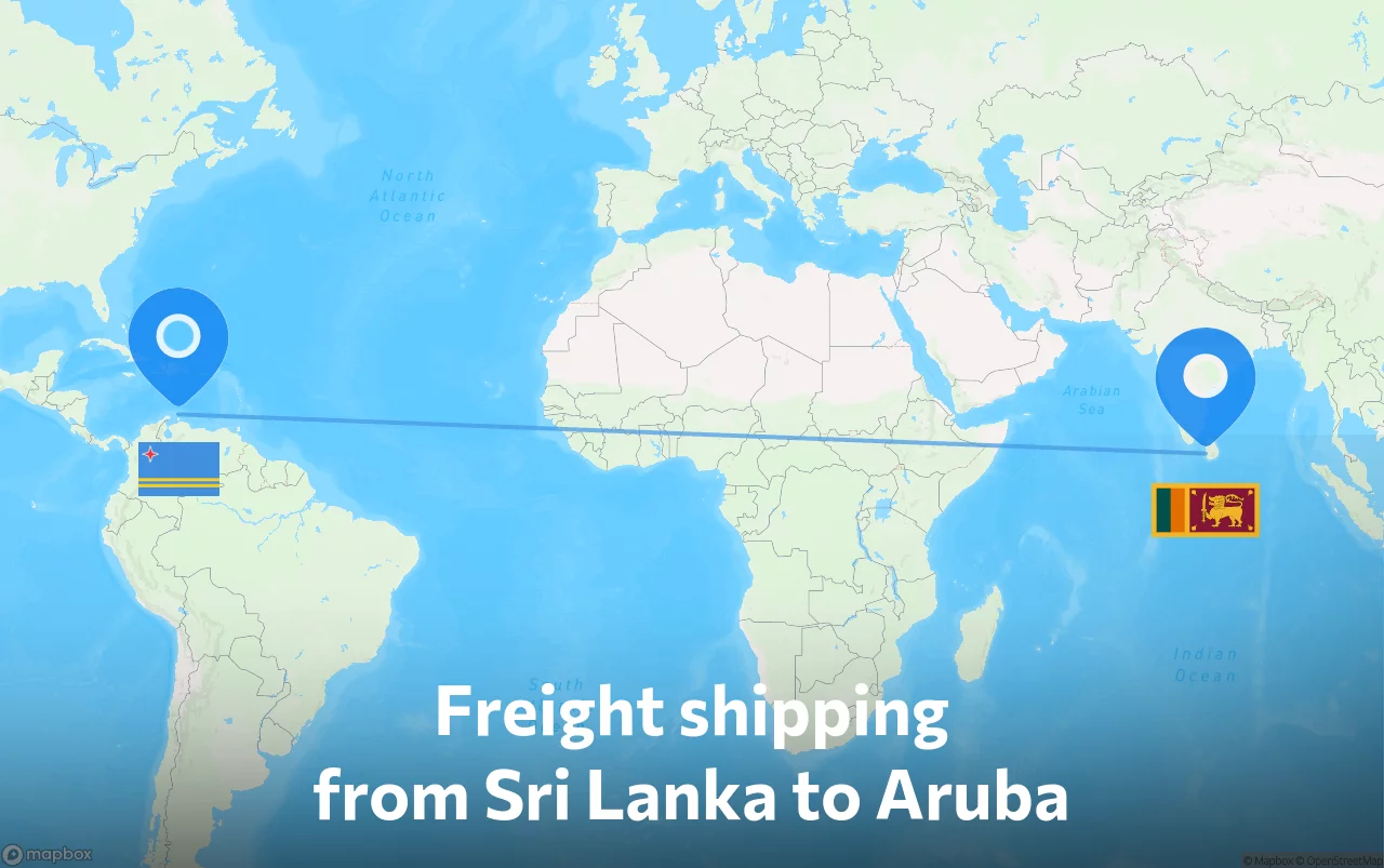 Shipping route from Sri Lanka to Aruba