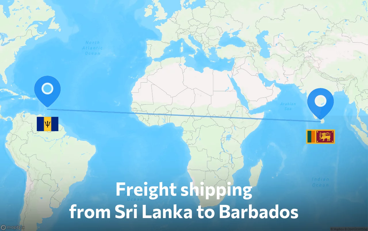 Shipping route from Sri Lanka to Barbados