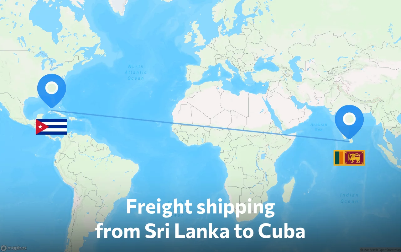Shipping route from Sri Lanka to Cuba