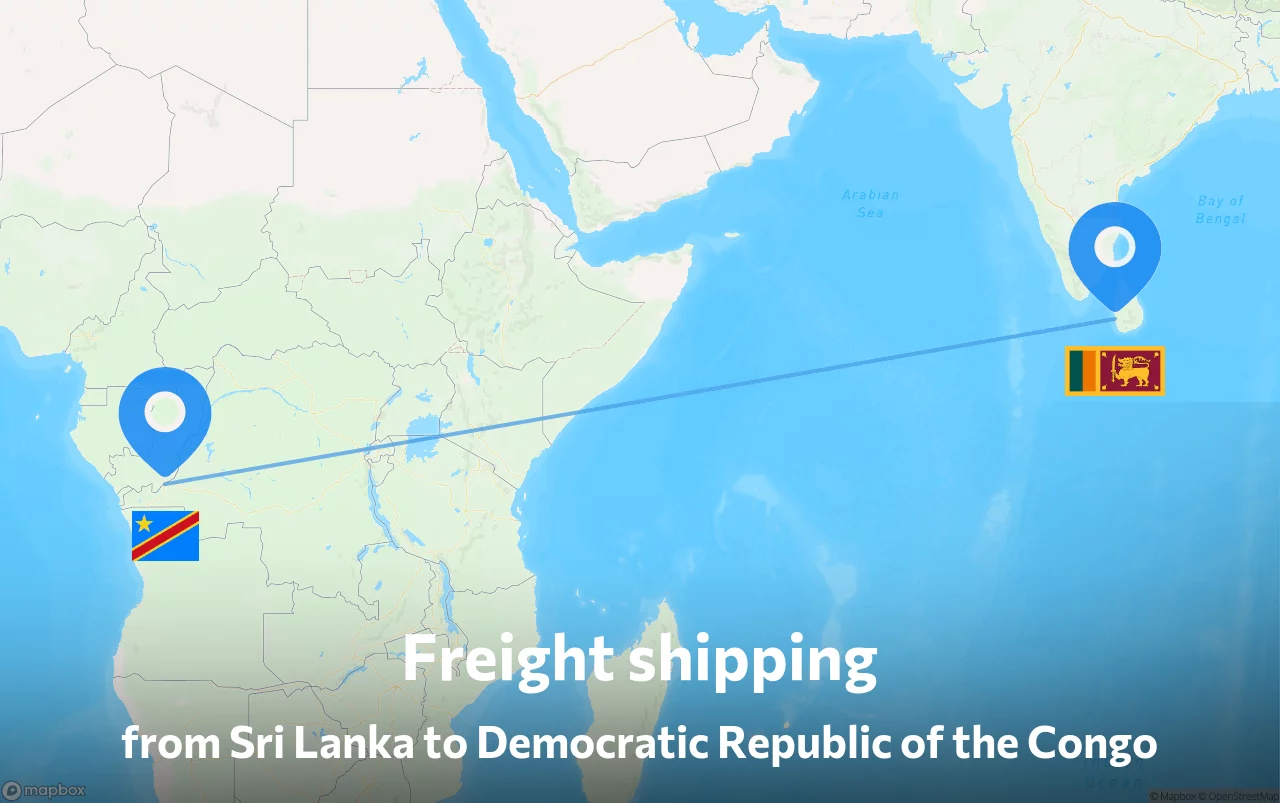 Shipping route from Sri Lanka to Democratic Republic of the Congo